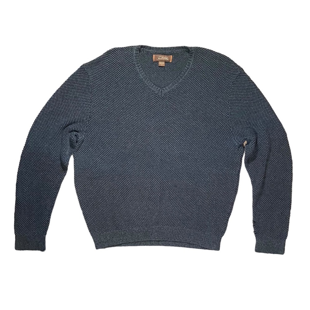 Tasso Elba 100% Cotton V Neck‎ Sweater Light Weight Dark Charcoal Grey